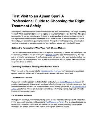 First Visit to an Ajman Spa? A Professional Guide to Choosing the Right Treatment Safely