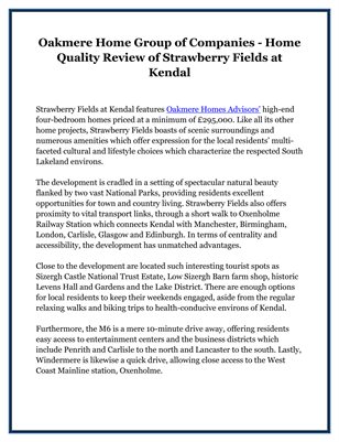 Oakmere Home Group of Companies - Home Quality Review of Strawberry Fields at Kendal