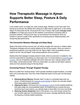 How Therapeutic Massage in Ajman Supports Better Sleep, Posture & Daily Performance