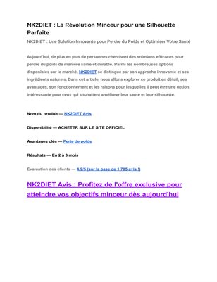 NK2DIET : La Révolution Minceur pour une Silhouette Parfaite