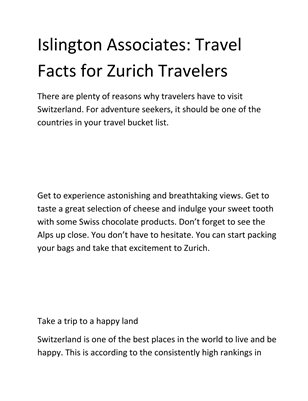Islington Associates: Travel Facts for Zurich Travelers