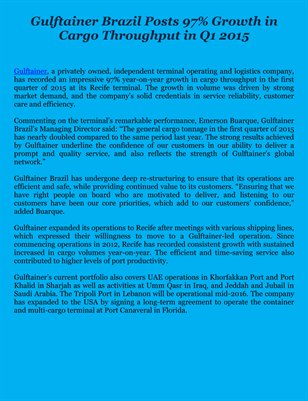 Gulftainer Brazil Posts 97% Growth in Cargo Throughput in Q1 2015