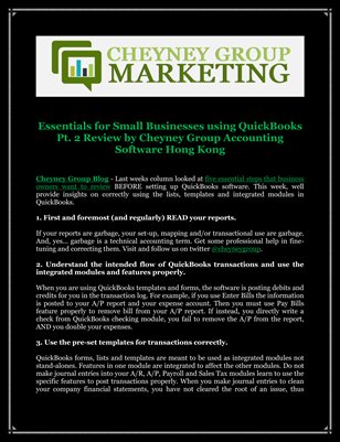 Essentials for Small Businesses using QuickBooks Pt. 2 Review by Cheyney Group Accounting Software Hong Kong