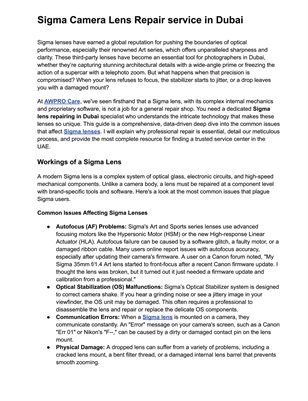 Sigma Camera Lens Repair service in Dubai