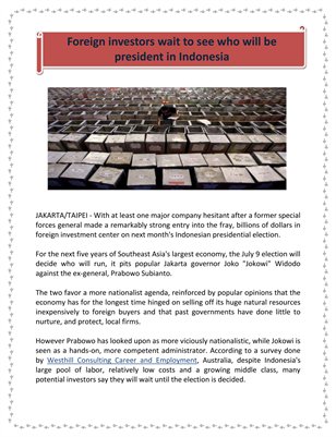 Foreign investors wait to see who will be president in Indonesia