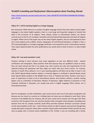 Westhill Consulting and Employment: Misconceptions about Teaching Abroad