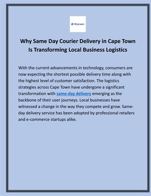 Why Same Day Courier Delivery in Cape Town Is Transforming Local Business Logistics