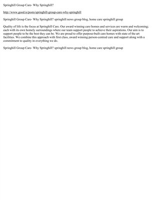 Springhill Group Care- Why Springhill?