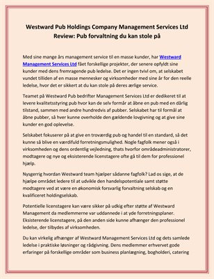 Westward Pub Holdings Company Management Services Ltd Review: Pub forvaltning du kan stole på