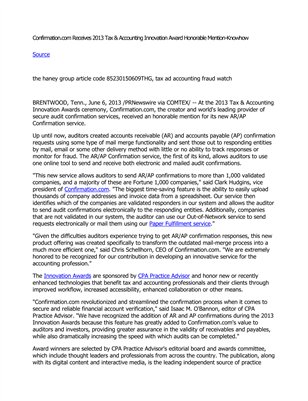 Confirmation.com Receives 2013 Tax & Accounting Innovation Award Honorable Mention-Knowhow