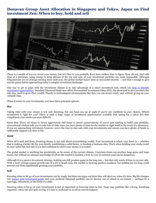 Donavan Group Asset Allocation in Singapore and Tokyo, Japan on Find investment Zen: When to buy, hold and sell