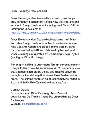 Dinar Exchange New Zealand