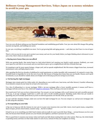 Bellmore Group Management Services, Tokyo Japan on 9 money mistakes to avoid in your 40s