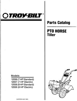 TROY BILT parts catalog PTO Horse Tiller7 HP & 8 HP MODELS 12056-12059