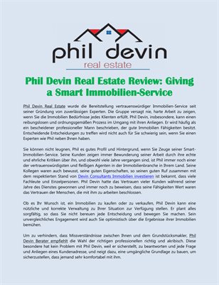 Phil Devin Real Estate Review: Giving a Smart Immobilien-Service