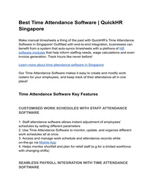 Best Time Attendance Software - QuickHR Singapore