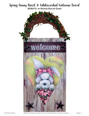 Spring Bunny and White-washed Welcome Board Painting Pattern by Sharon Chinn SC00112