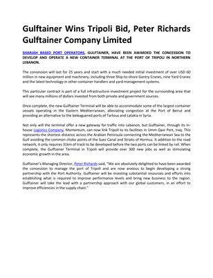 Gulftainer Wins Tripoli Bid, Peter Richards Gulftainer Company Limited