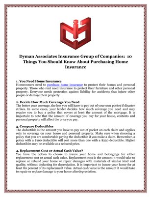 Dyman Associates Insurance Group of Companies:  10 Things You Should Know About Purchasing Home Insurance