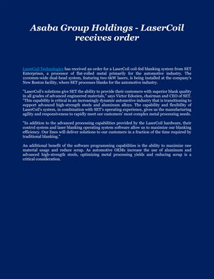 Asaba Group Holdings - LaserCoil receives order