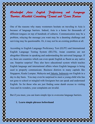 Wonderful Asia: English Proficiency and Language Barrier Westhill Consulting Travel and Tours Review