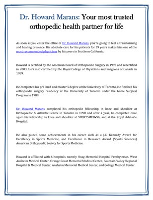 Dr. Howard Marans: Your most trusted orthopedic health partner for life