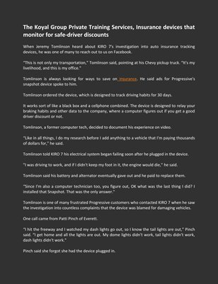 The Koyal Group Private Training Services, Insurance devices that monitor for safe-driver discounts