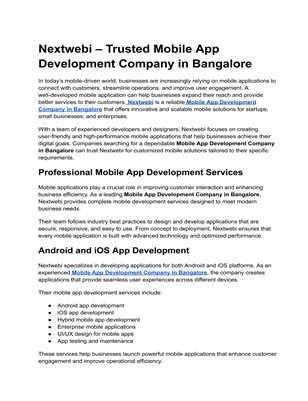 Nextwebi – Trusted Mobile App Development Company in Bangalore