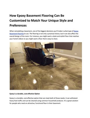 How Epoxy Basement Flooring Can Be Customized to Match Your Unique Style and Preferences
