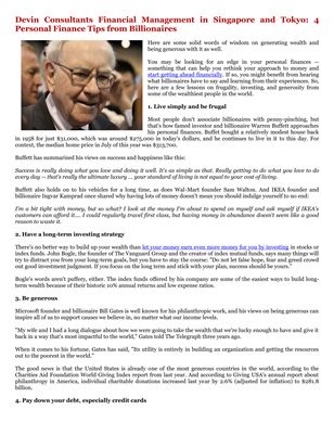 Devin Consultants Financial Management in Singapore and Tokyo: 4 Personal Finance Tips from Billionaires