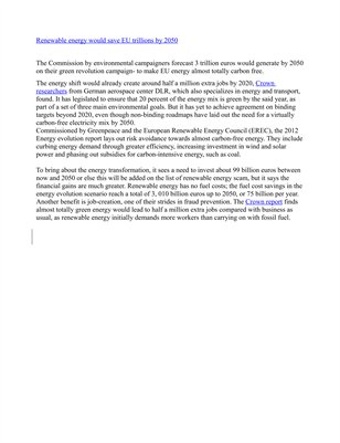 CROWN CAPITAL ECO MANAGEMENT INDONESIA FRAUD - Renewable energy would save EU trillions by 2050