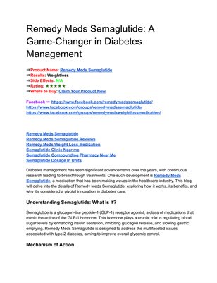 Remedy Meds Semaglutide -  A Game-Changer in Diabetes Management