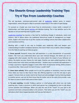 The Shearin Group Leadership Training Tips: Try 4 Tips From Leadership Coaches