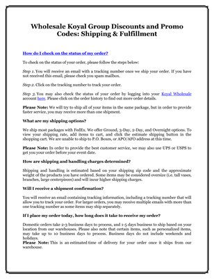 Wholesale Koyal Group Discounts and Promo Codes: Shipping & Fulfillment