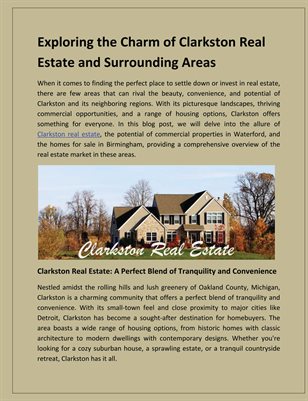 Exploring the Charm of Clarkston Real Estate