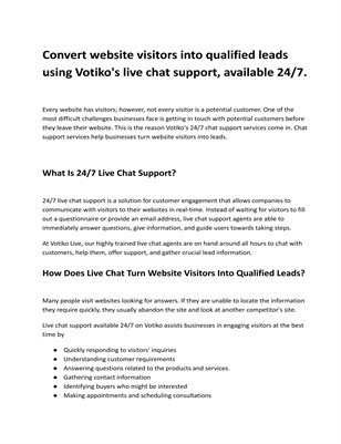 Convert website visitors into qualified leads using Votiko's live chat support, available 247.