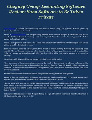 Cheyney Group Accounting Software Review: Saba Software to Be Taken Private