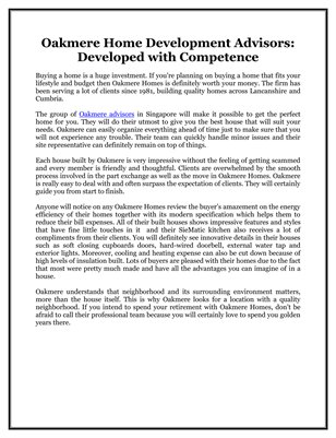 Oakmere Home Development Advisors: Developed with Competence