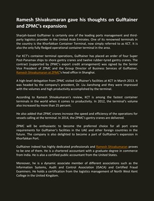 Ramesh Shivakumaran gave his thoughts on Gulftainer and ZPMC’s expansions