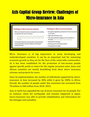 Axis Capital Group Review: Challenges of Micro-insurance in Asia
