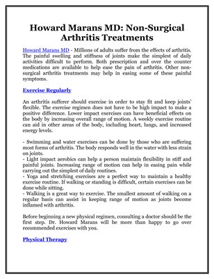 Howard Marans MD: Non-Surgical Arthritis Treatments