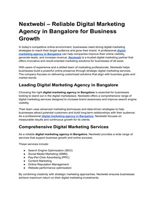 Nextwebi – Reliable Digital Marketing Agency in Bangalore for Business Growth