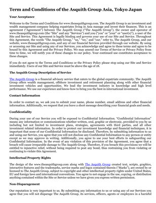 Term and Conditions of the Asquith Group Asia, Tokyo Japan