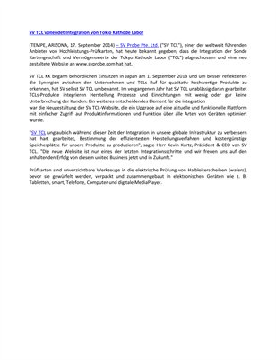 SV TCL & Associates Probe Company vollendet Integration von Tokyo Cathode Laboratory