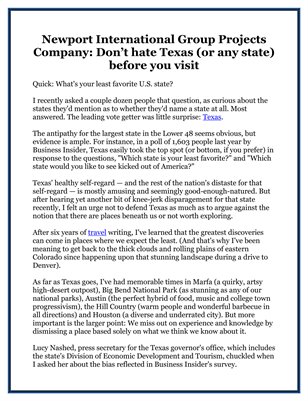 Newport International Group Projects Company: Don’t hate Texas (or any state) before you visit