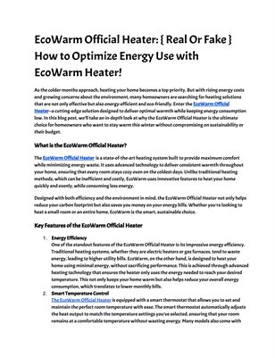 EcoWarm Official Heater: { Real Or Fake } How to Optimize Energy Use with EcoWarm Heater!