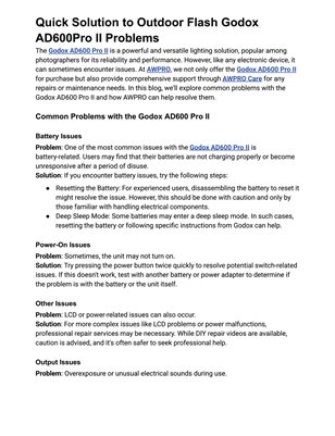 Quick Solution to Outdoor Flash Godox AD600Pro II Problems