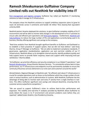 Ramesh Shivakumaran Gulftainer Company Limited rolls out Nexthink for visibility into IT