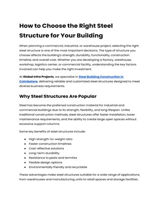Steel Building Construction in Coimbatore