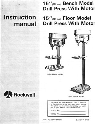 Delta Rockwell 15 Drill Press Instruction Manual Mdl 15-080 & 15-081